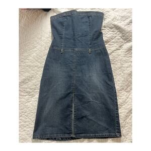 Vtg Y2K Two G Dark Denim Collared Mini Dress Bodycon Large